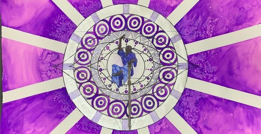 Finding Nirvana - Mandala project inspired by the 2022 Santa Clara Vanguard field show of the same name | Colored pencil, watercolors