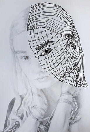 New Girl - Cross contour project based on the likeness of Hunter Schafer | pencil, ink